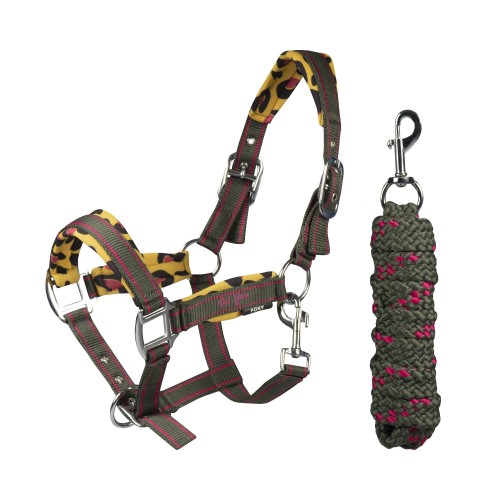 Zestaw kantar w panterkę z liną 180 cm. HORKA 24