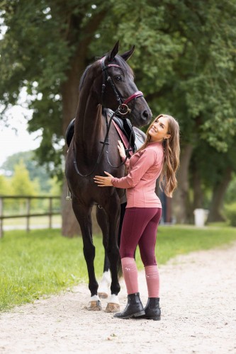 Bryczesy damskie z wysokim stanemI  z silikonowym lejem MIRA HORZE BORDOWE ROZM. 36 24H