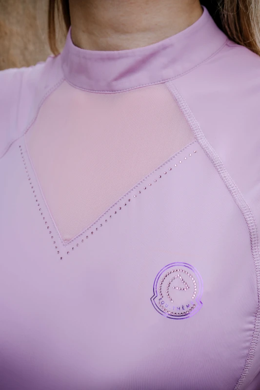 fioletowa koszulka z siateczką dekold jezdziecka