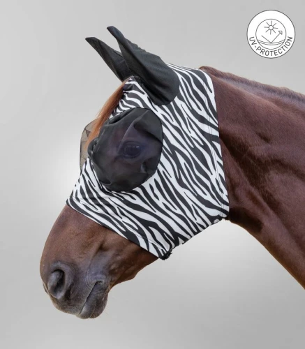Waldhausen Maska przeciw owadom Puck Zebra – ochrona oczu i uszu konia roz Pony 24 h